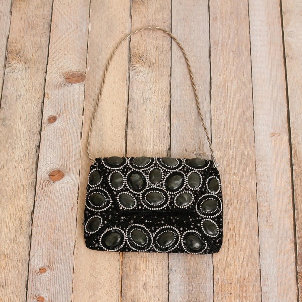 Stuart Weitzman Black and Silver Beaded Bag